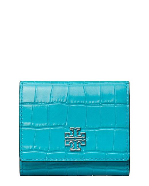 Tory Burch Blue Britten Embossed Compact Leather Wallet