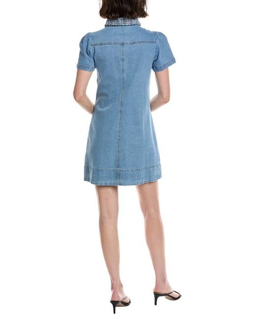 Cece Blue Collared Button-Down Mini Swing Dress