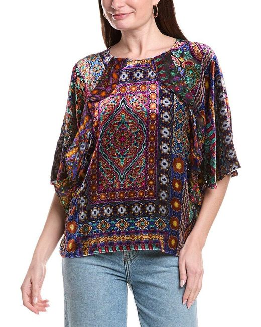 Johnny Was Red Dechen Silk-Blend Blouse