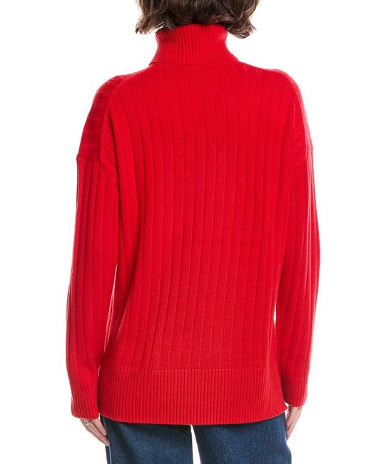Theory Red Rib Turtleneck Wool & Cashmere-Blend Sweater Pullover