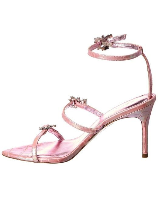 Sophia Webster Pink Grace Mid Croc-Embossed Leather Sandal