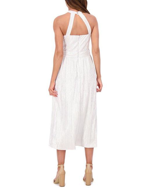 Kensie White Foiled Pleated Woven Midi Dress