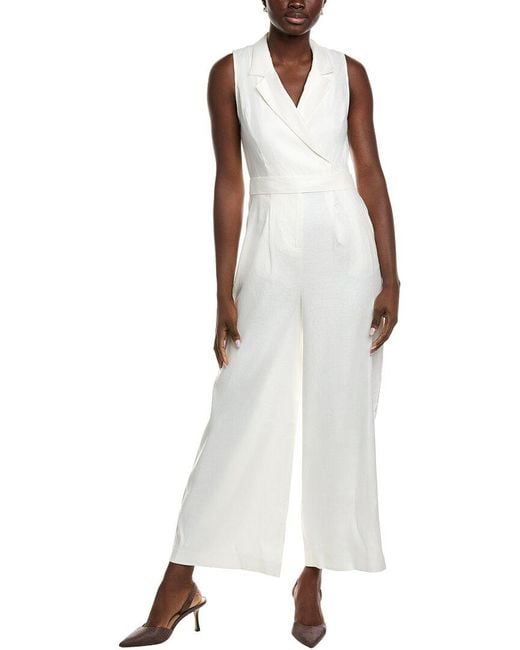 Reiss White Emilia Tailored Linen-Blend Jumpsuit