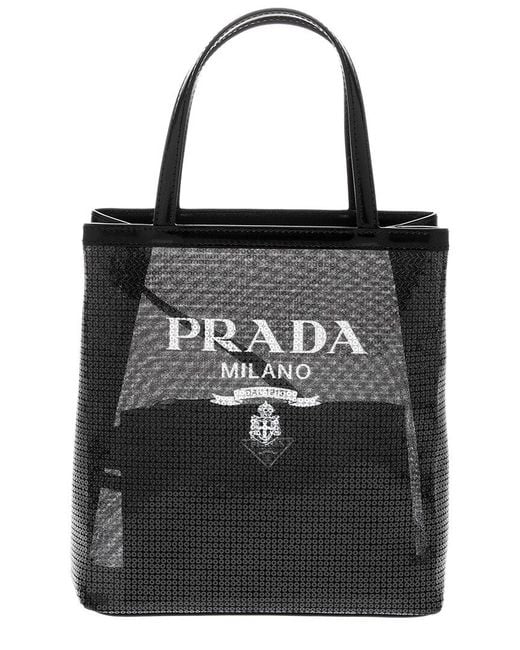 Prada Black Sequined Mesh & Leather Tote