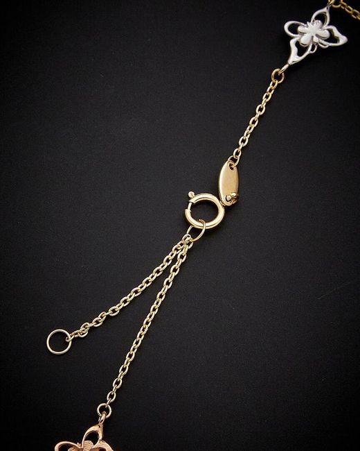 Italian Gold Black 14k Italian Tri-tone Gold Butterfly Station Ankle Bracelet