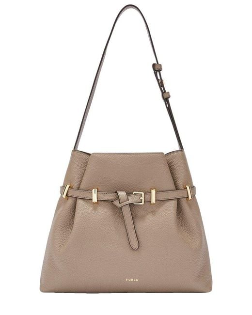 Furla Aura Medium Leather Drawstring Pouch in Natural | Lyst