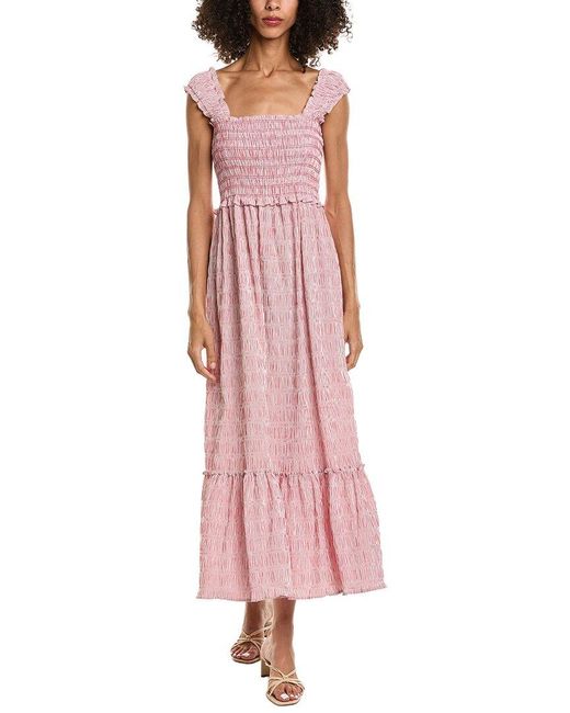 Max Studio Pink Smocked Tiered Maxi Dress