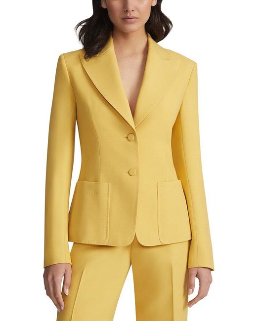 Lafayette 148 New York Yellow Pointed Lapel Wool & Silk-Blend Blazer