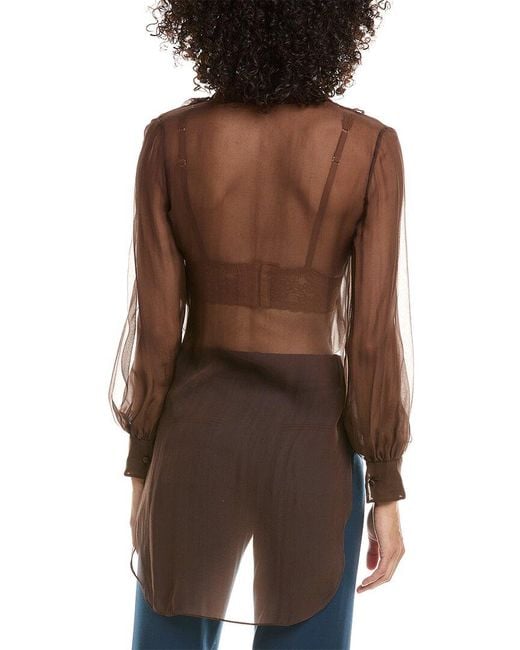 Valentino Brown Sheer Silk Shirt