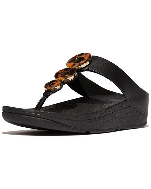 Fitflop Black Fino Leather Wedge Sandal
