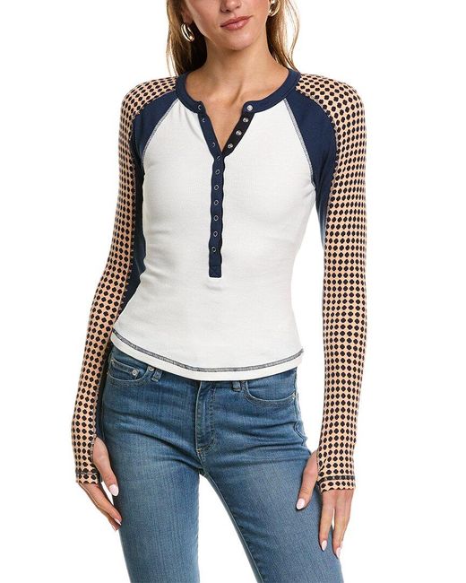 Free People Blue Kick Off Layer Printed Top