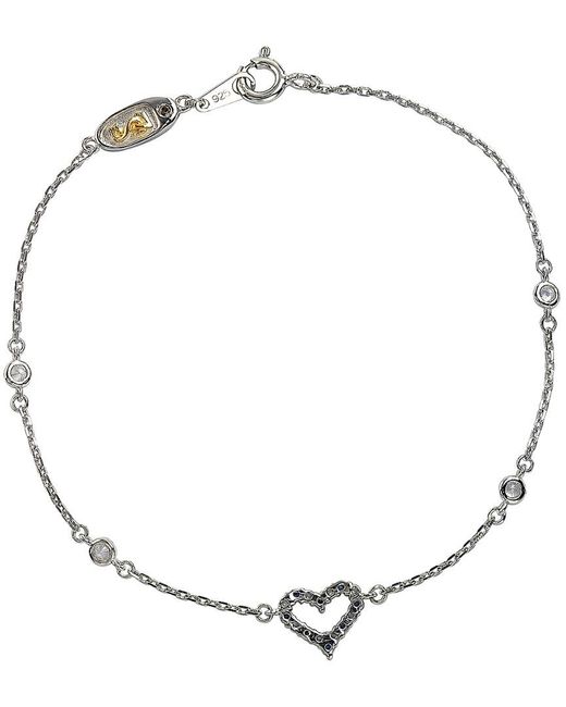 Suzy Levian Metallic Silver Diamond & Sapphire Petite Heart Bracelet