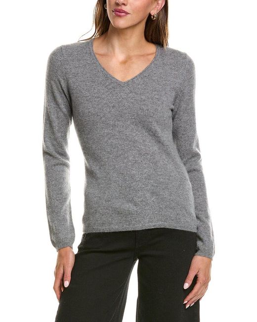 InCashmere Gray Basic V-Neck 100% Cashmere Sweater
