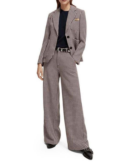 Scotch & Soda Pink Hana Houndstooth High-rise Wide Leg Wool-blend Pant