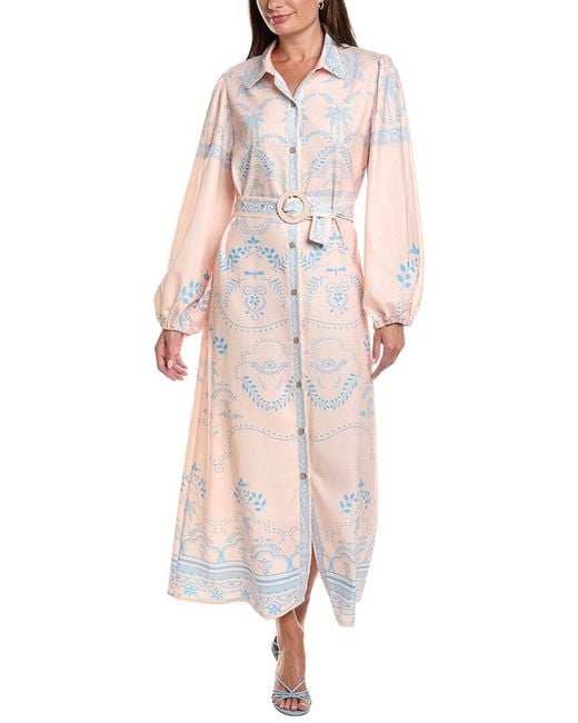 AMINA GLAM Blue Linen-Blend Maxi Dress