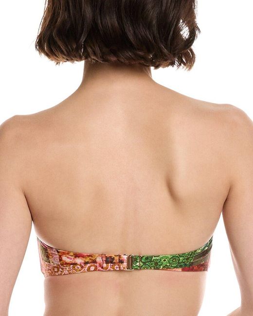 Monte and Lou Green Ruched U-Wire Bandeau Bikini Top