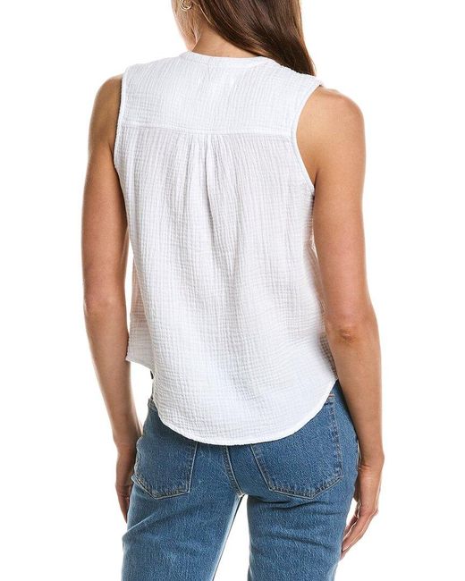 Splendid White Gauze Button Tank