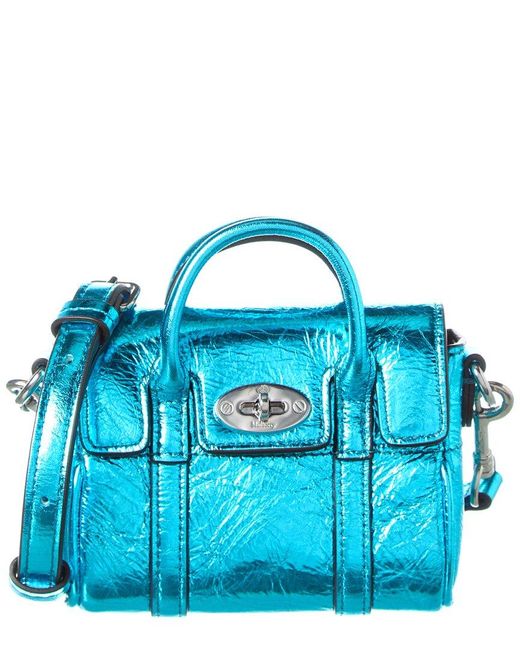Mulberry Blue Bayswater Micro Leather Satchel