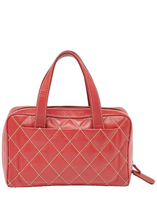Chanel Red Quilted Leather Surpique Bowler Bag (Authentic Pre-Owned)