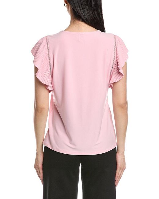 Anne Klein Pink Pleated Flutter Sleeve Top