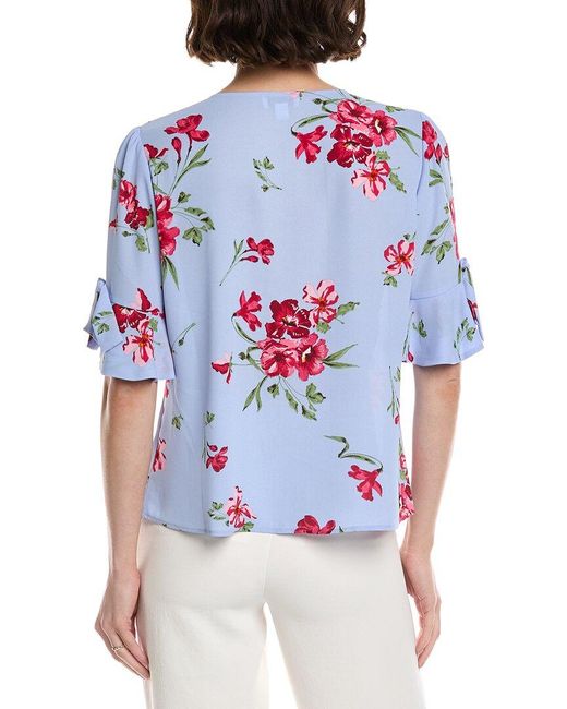 Cece Blue Flounce Bow Sleeve Top