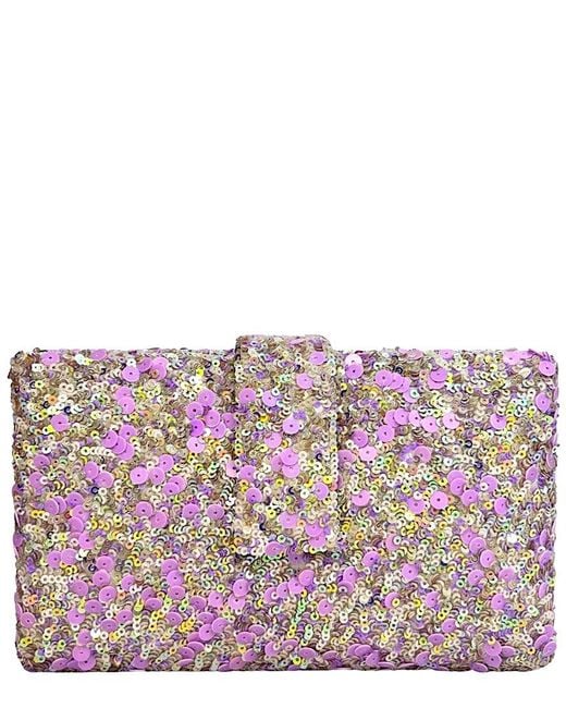 Simitri Purple Hand-Embroidered Sequin Box Clutch
