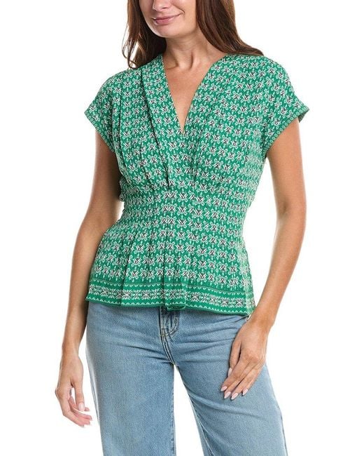 Max Studio Green Short Sleeve Pleat Front Blouse