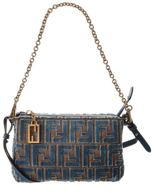Fendi Blue Baguette Ff Jacquard Velvet Pouch