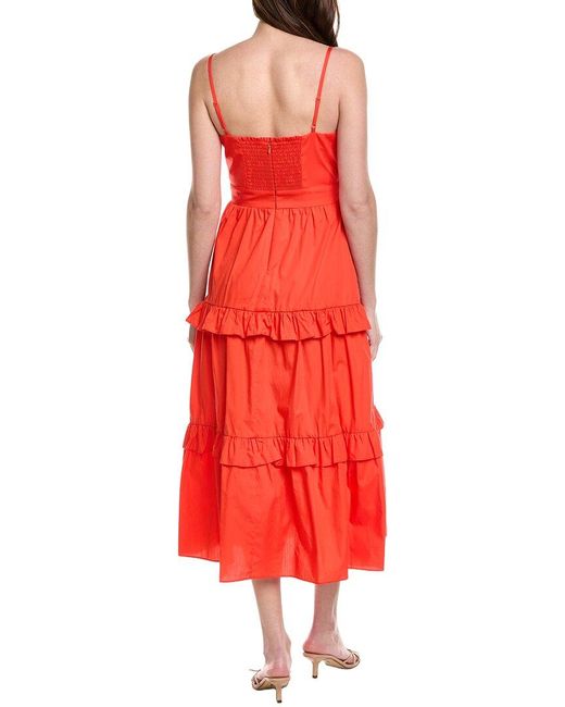 Adrianna Papell Red Smocked Midi Dress