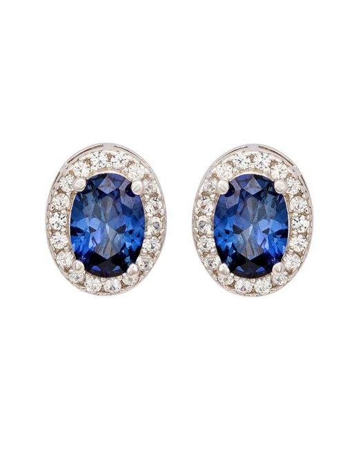 Suzy Levian Blue Silver 0.02 Ct. Tw. Diamond & Gemstone Earrings