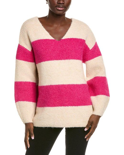 Endless Rose Pink Fuzzy Striped Oversized Wool-Blend Sweater
