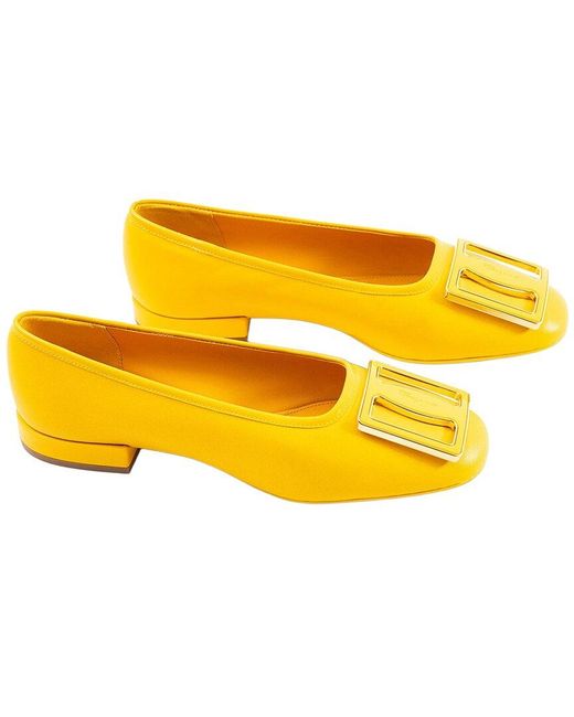 Ferragamo Yellow Logo Leather Ballet Flat