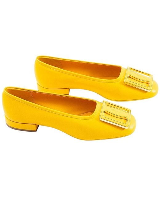 Ferragamo Yellow Logo Leather Ballet Flat