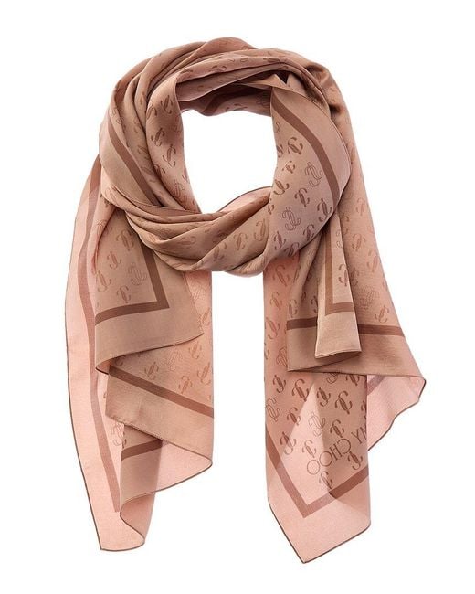 Jimmy Choo Pink Logo Silk Scarf