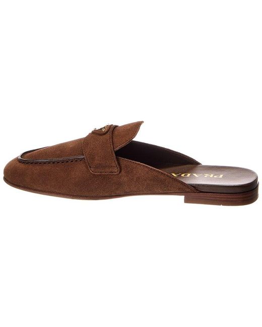 Prada Brown Logo Suede Mule