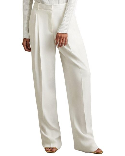 Reiss White Lydia Double Pleat Wide Leg Pant