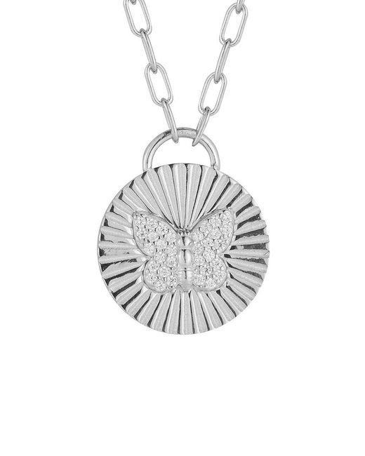 Glaze Jewelry White Silver Cz Butterfly Disc Necklace