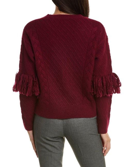 Tahari Red Fringe Wool & Cashmere-Blend Sweater