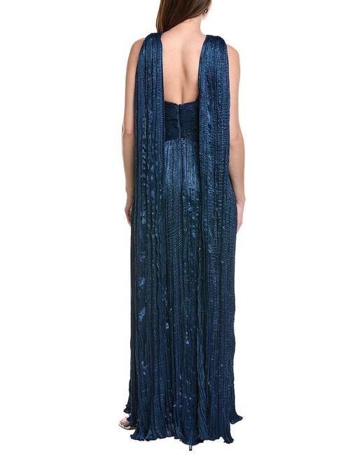 Marchesa Blue Crimped Satin Gown