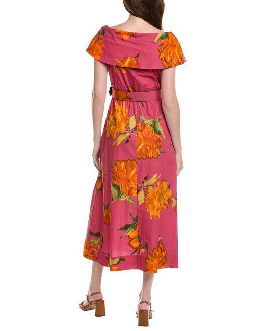 Lela Rose Red Asymmetrical Button Front Cuff Dress
