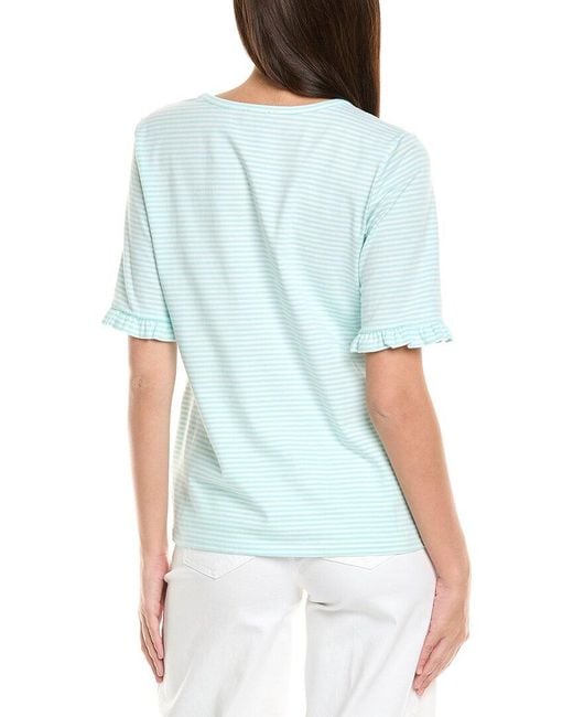 Jones New York Blue Elbow Ruffle Sleeve Top
