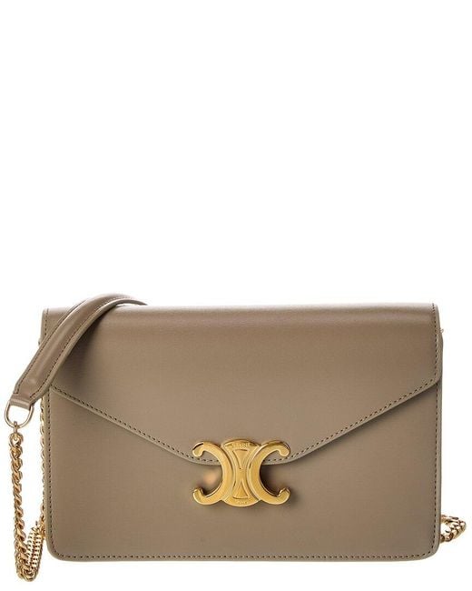 Céline Brown Triomphe Leather Wallet On Chain