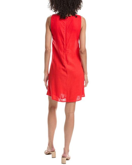 Vince Camuto Red High Neck A-Line Linen-Blend Mini Dress