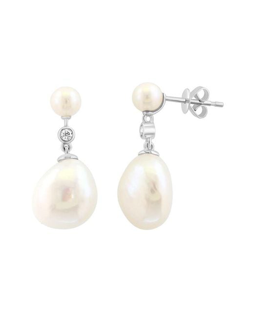 Effy Fine Jewelry White 14K 0.07 Ct. Tw. Diamond & 5, 11Mm Pearl Earrings