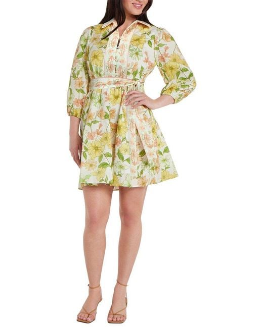 Hermoza Yellow Halle Collared Belted Mini Dress