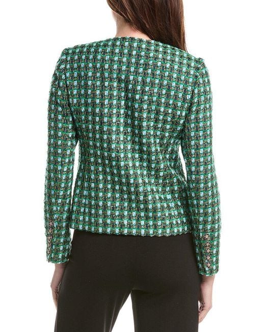 Tahari Green Tweed Double Breasted Blazer
