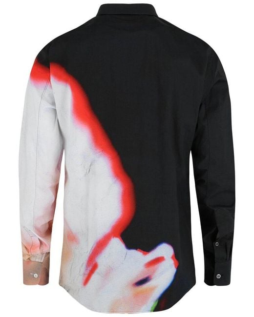 McQueen Red Solarized Floral Print Button Up Shirt for men