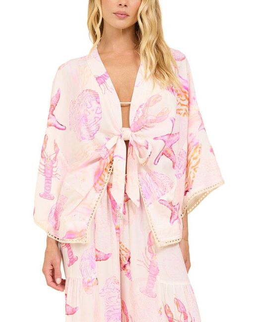 Surf Gypsy Pink Crepe Tie Front Top