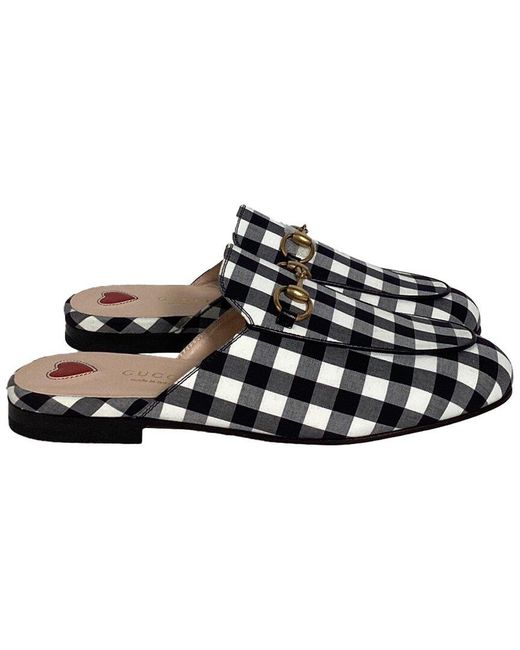Gucci Black Cotton Princetown Horsebit Check Mule (authentic Pre-loved)