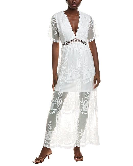 IPPONELLI White Embroidered Mesh Maxi Dress